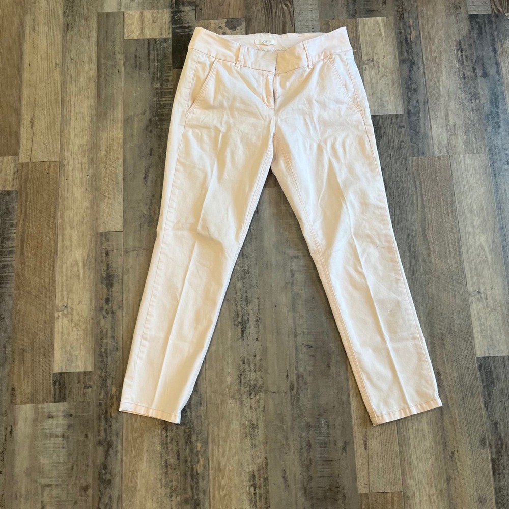 Loft Womens Pale Pink Slim Ankle Pants Size 4 Mid Rise Straight Leg Chino - Picture 3 of 7